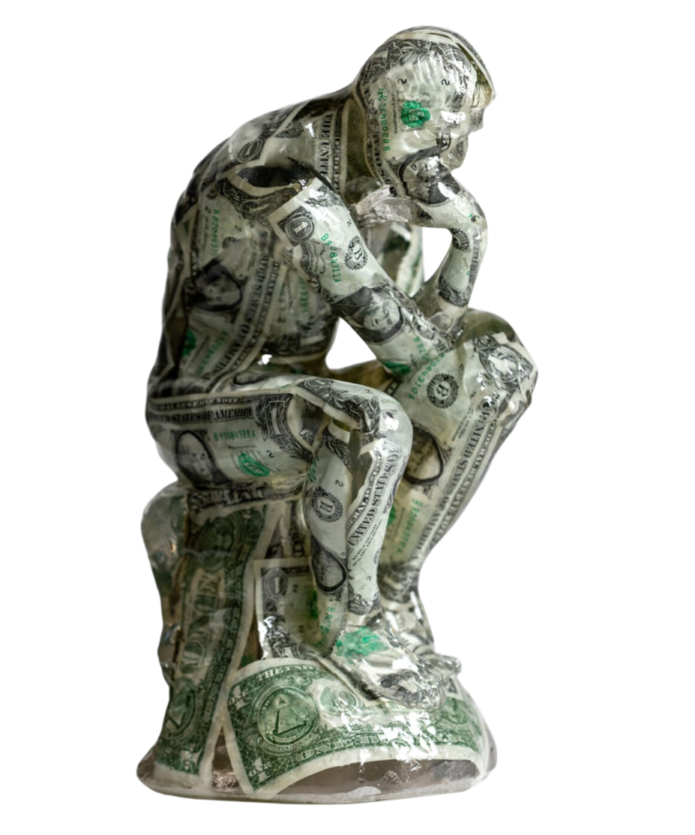 ALBEN – Le penseur, d’après Rodin – résine et billets de 1$ – 37 x 16 x 16 cm 6