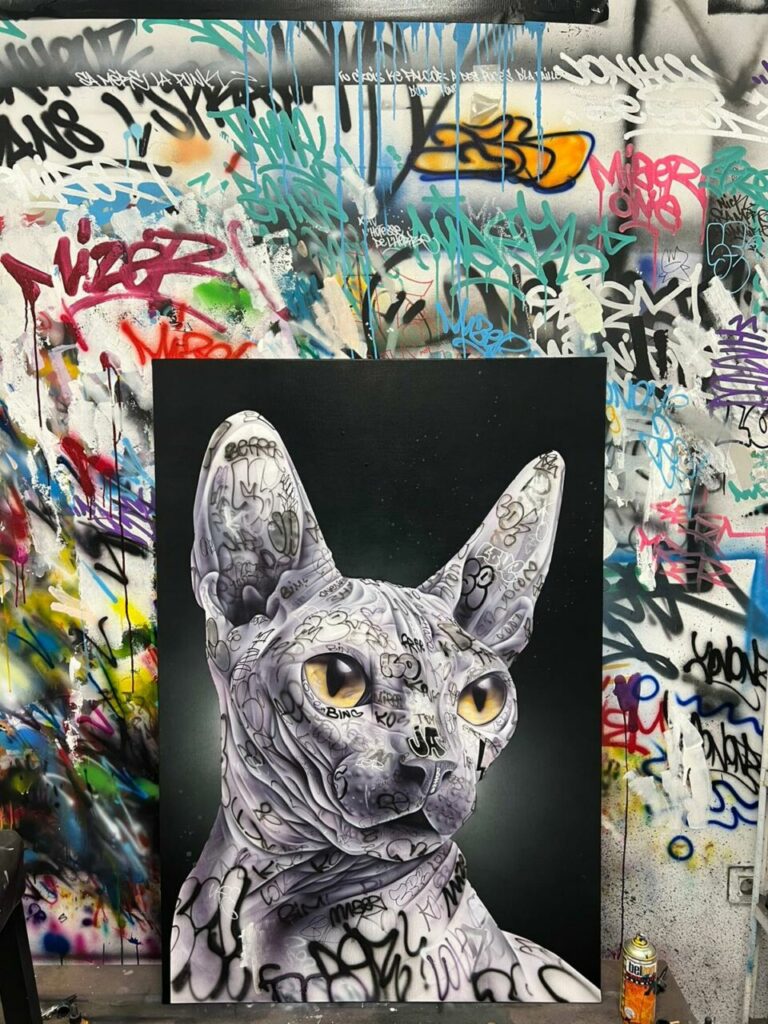 ONEMIZER – Pimp my cat – Technique mixte sur toile