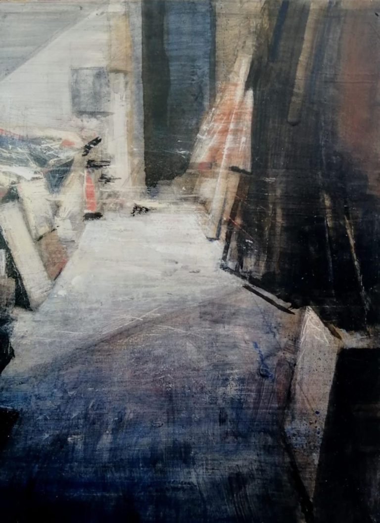 Quincoces Interior De Mi Estudio Huile Sur Bois 50 X 37 Cm