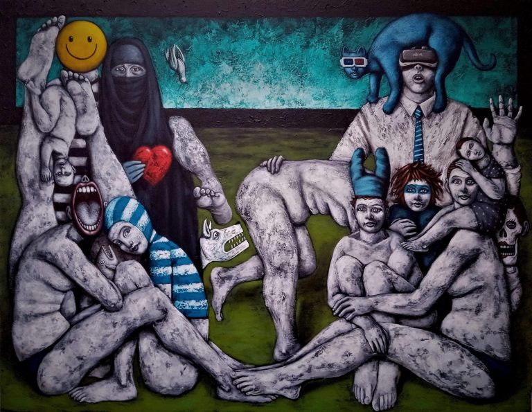 MONJO Les Temps Modernes Huile Et Acrylique Sur Toile 114 X 146 X 2 Cm